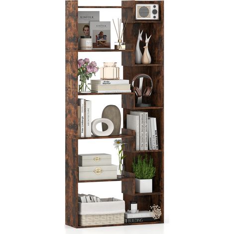 Bibliothèque 6 Niveaux 69 x 22 x 163 cm avec 2 Kits Anti-bascule, 11 Étagères Ouvertes, Patins Pratiques, Style Moderne pour Bureau, Salon, Marron (1/5)