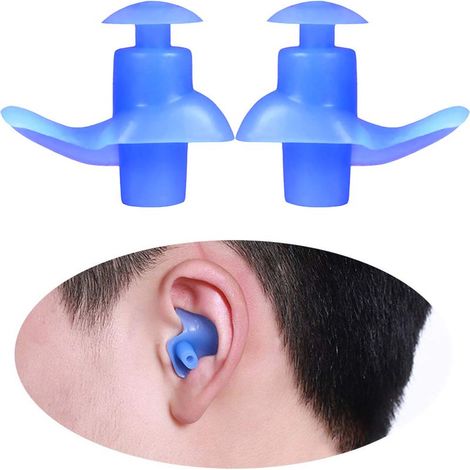 Bouchons d'oreilles silicone anti-eau et anti-poussière pour natation, bleu, doux et réutilisables - (1/2)