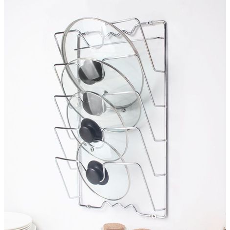 Organisez tous les accessoires de rangement des portes de placard grâce à ce support mural multifonctionnel chromé à plusieurs niveaux pour couvercle (1/5)