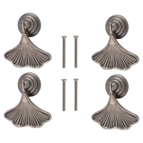 Ginkgo poignée en forme de feuille, 4 pièces ANTIQUE NICKEL pendentif pull hand, quincaillerie tiroir simple trou Zinc poignée en alliage pour armoi (1/5)