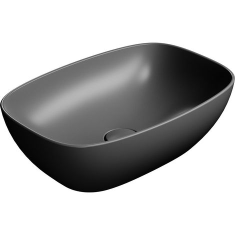 Lavabo en céramique NUBES sur plan 50x35cm, noir mat (1/2)