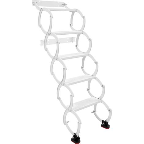 Escalier mural pliable, escabeau déployable pour grenier, échelles accordéon pour comble de 5 marches, capacité de charge par marche de 200 kg, du sol au plafond 220 cm - blanc (1/5)