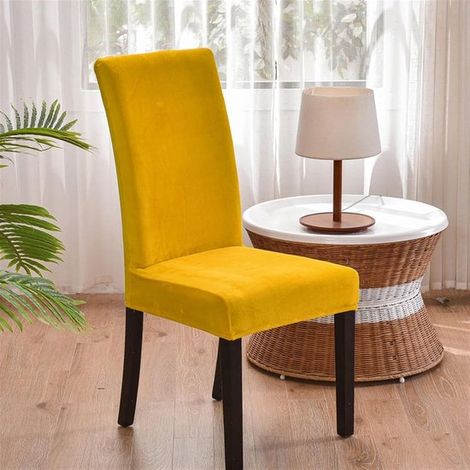 Samtstuhlhussen fürs Esszimmer, 4er-Set, dehnbar, weich, waschbar, für Zuhause, Hotel, Bankett, gelb, 4 Stück
