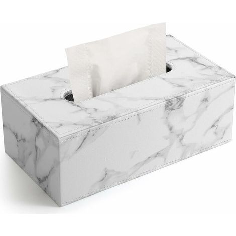 DEESSE SHOP - Distributeur de mouchoirs rectangulaire en cuir PU pour salle de bain, salon, chambre, salle à manger, bureau, voiture, décoration automobile (marbre) (1/5)