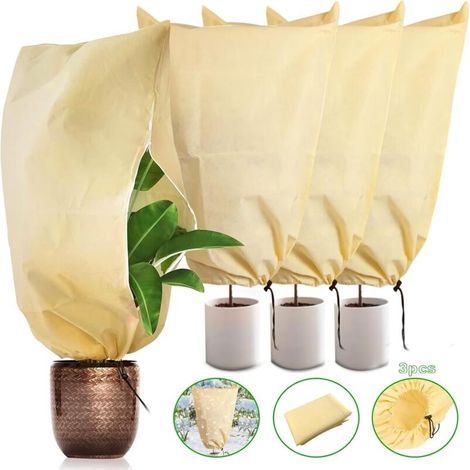 Pflanzenschutzabdeckung, 3er-Pack Winter-Pflanzenschutzabdeckung (80 x 120 cm - 80 g/m²), Winter-Pflanzenschutzabdeckung, Winterabdeckung, mit Kordelzug und Reißverschluss, wiederverwendbar.