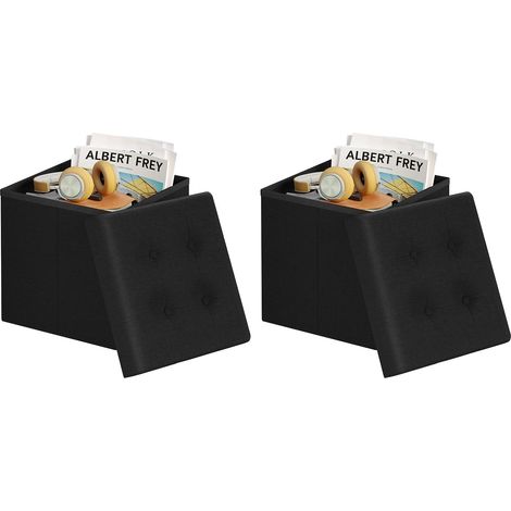 WOLTU 2x Panca Contenitore, Pouf Cassapanca per Corridoio e Salotto, 43L, 37,5x38 x37,5cm, Nero