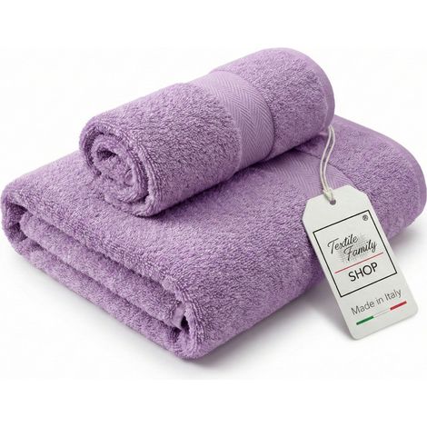Coppia Asciugamani Viso e Ospite Lilla - Spugna 100% Cotone 450 g/m² Made in Italy (1/5)