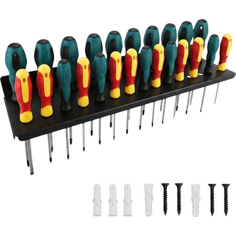 Wall Mounted Screwdriver Holder Tool Holder with 25 Holes, Wall Tool Holder with Screws, Tool Storage Brackets for Garages, Workshops and Workbenches (1/5)