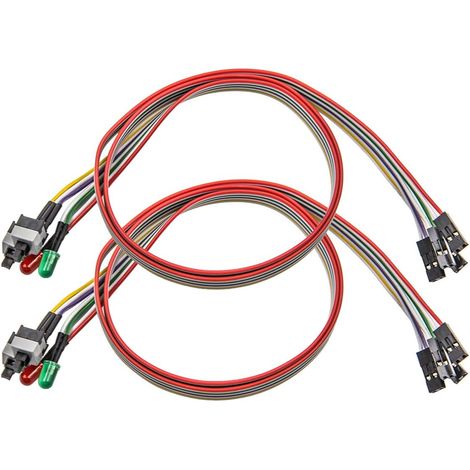 2 Elemente: Reset-Schalter, Chassis-Stromkabel und Reset-Schalterkabel mit Kontrollleuchte.