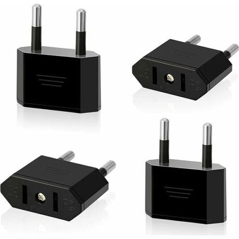 Set of 4 US to EU Travel Plugs, USA Plug to 2-Pin Euro/German Plug, America/Canada/Mexico Plug Converter Adapter for Devices with US Power Supply (Black), HA (1/5)