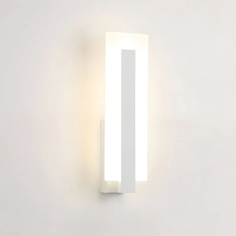 AUTRUCKER Applique murale rectangulaire LED moderne pour intérieur, lampe de chevet simple, grand boîtier blanc – 10 W, lumière chaude, 35 x 10 cm (1/4)