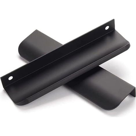 Ensemble de six poignées invisibles, poignées de meuble, poignées de placard modernes et minimalistes en alliage d'aluminium, poignées de tiroir (noir, entraxe de 128 mm) (1/3)