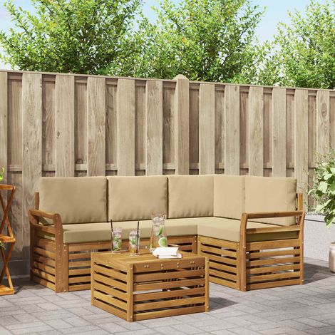 Outdoor-Sofagarnitur 5 pcs Natur und Beige Massivholz Akazie