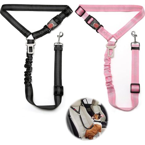 2 pièces réglable Ceinture securite Chien Voiture, Coussin élastique Anti-Vibration Ceinture sécurité Chien Convient aux Voitures (Noir + Rose) (1/5)