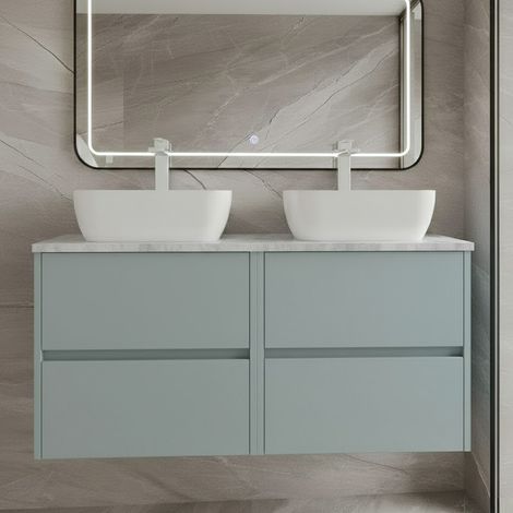 Havana Wall Hung 4-Drawer Vanity Unit with Bellato Grey Worktop 1200mm Wide - Coastal Grey (1/5)