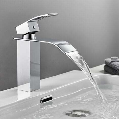 Robinet de Salle de Bain Robinet Cascade Mono-trou Mitigeur sur Lavabo Robinetterie Lave-mains avec Levier Unique en Cuivre Mélangeur à l'Eau Chaude et Froide (1/5)