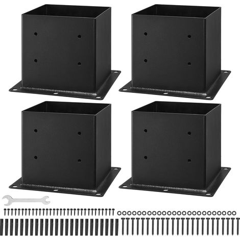 Lot de 4 supports de poteaux 4x4 pour terrasse 92x92 mm acier au carbone pavillon balustrade bois plaque base noire (1/5)