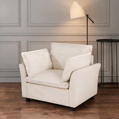 Fauteuil de lecture en tissu beige avec dossier et accoudoirs (1/5)