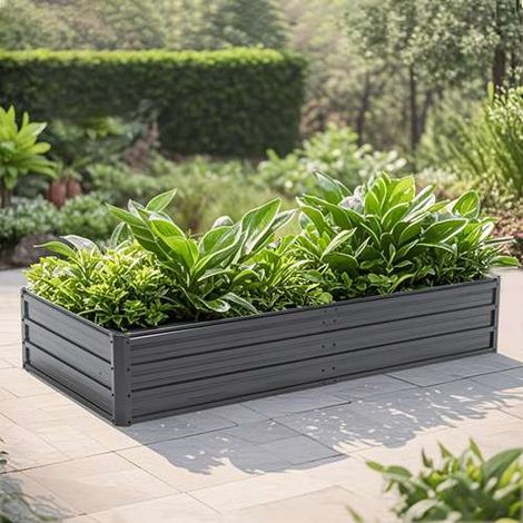 BIRCHTREE Metal Raised Garden Bed Outdoor Steel Planter 190×90×34 cm Low Profile for Herbs (1/5)