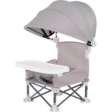 Chaise Enfant Plage Bébé Alimentation Pliable pour Camping Siège Rehausseur Pliable avec Parasol & Plateau Amovible (Gris) (1/5)