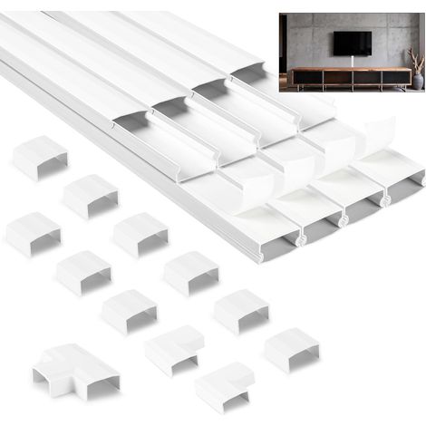 Kits de Goulottes, 2.4M Goulotte Passe Cable, Goulotte Electrique  Goulotte Cable Autocollante, Goulotte Passe Cable Mural, Cachez et Protégez Les Câbles Facilement(8PCS L300mm, B25mm, H13mm) (1/5)