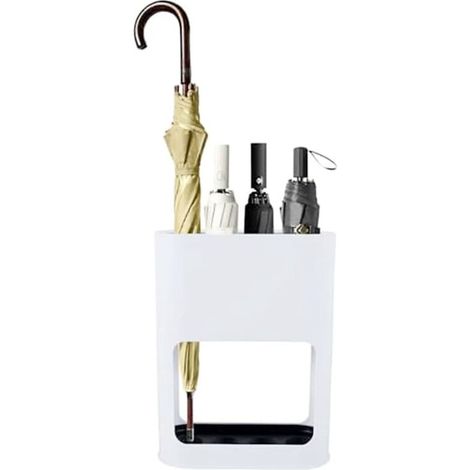 Porte-parapluies avec bac d'égouttage amovible, support pour parapluies d'entrée, organiseur autonome pour parapluie, canne, rangement pour 4 parapluies blanc