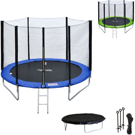 Happy Garden – Trampoline 180cm réversible bleu/vert – Charge max 50kg – Filet de protection et kit d'ancrage inclus – Ultra sécurisé