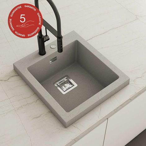 Evier à encastrer POALGI, KOBUS 811, Granit, Gris Ash, 47 cm, 1 bac (1/4)