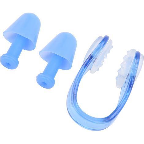 Pince Nez et Bouchons d'Oreilles en Silicone Souple pour Natation, Plongée, Surf - Bleu (1/5)
