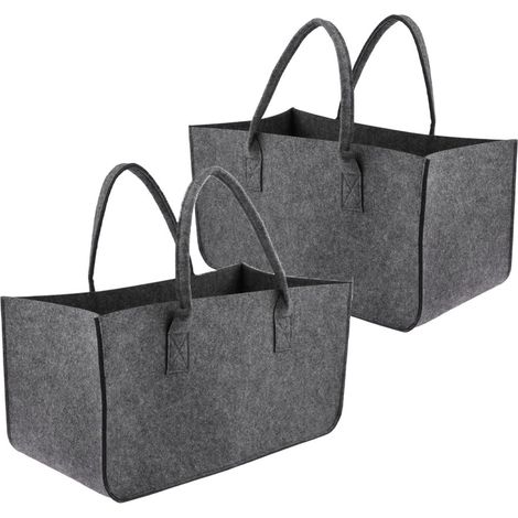 Panier à bois de chauffage, lot de 2, en feutre, sac de rangement pour bois de chauffage, 28 litres, avec poignée, gris (1/5)