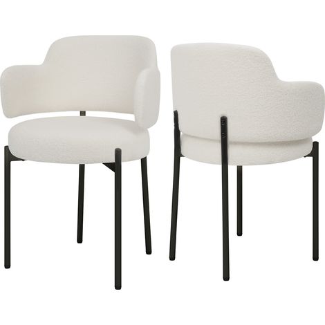 Puluomis – Chaise de salle à manger en velours – Lot de 2 chaises rembourrées – Pieds en métal noir – Design rétro moderne – Blanc (1/5)