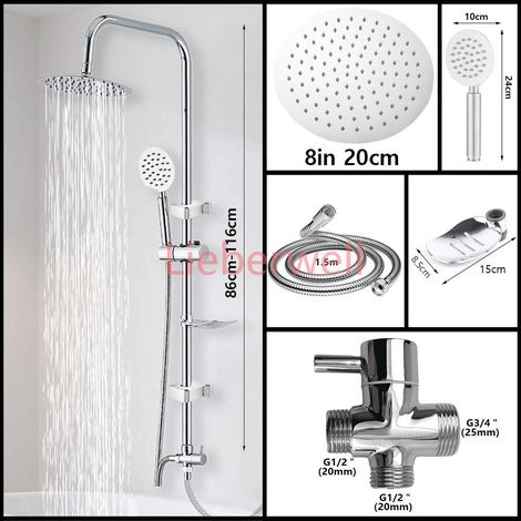 Ensemble de colonne de douche de pluie fendue, pomme de douche en acier inoxydable 304, connecteur d'eau de salle de bains, accessoires de système de douche, robinet de baignoire Douche de pluie avec  (1/4)