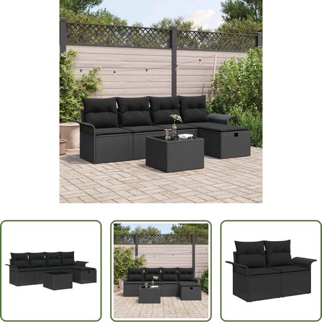 Gartentisch - Gartensofa-set mit Kissen 6 pcs Schwarz Poly-Rattan (1/5)