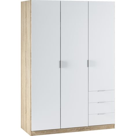 Armario ropero Nico 3 Puertas y 3 Cajones Color Roble/Blanco, 121 x 52 x 180 cm (1/5)