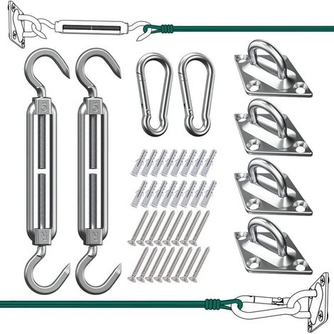 Kit de Fixation pour Voile d'Ombrage - 304 Inoxydable Voile d'Ombrage, Kit de fixation Voile d'ombrage pour Triangle, Carré & Rectangle, Heavy Duty antirouille Soleil Voile D'ombrage Kit de Fixation (1/5)
