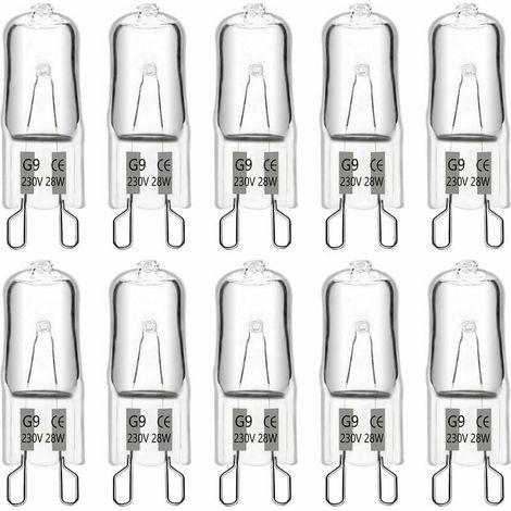 Ampoule Halogène G9 28W 230V, Lumière Blanche Chaude 2700K, Dimmable, Convient pour Lustres, Lampes de Paysage, Appliques Murales, Éclairage d'Armoire, Lot de 10. (1/5)