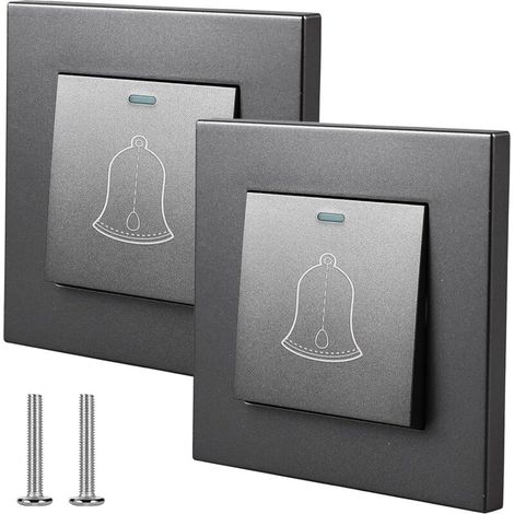 2 Boutons de sonnette extérieurs 86x86 mm gris, interrupteur encastré 220–250 V, étanche et facile à installer