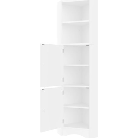 Mobile da bagno angolare triangolare in MDF bianco con 2 ante e ripiani regolabili (1/5)