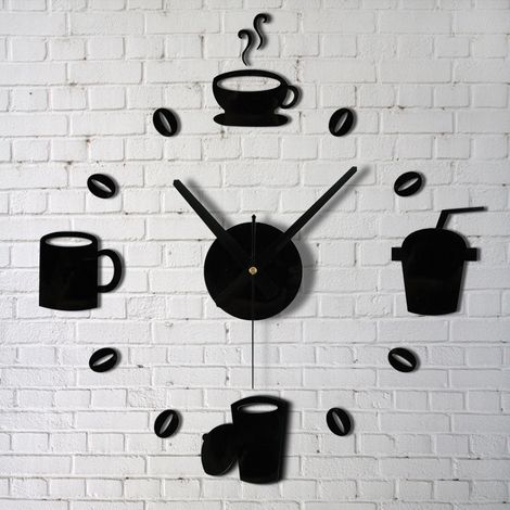 Horloge murale 3D à faire soi-même, autocollant mural créatif, tasse à café murale créative (1/3)