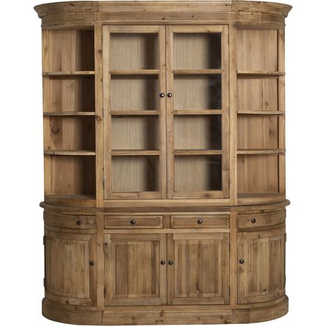 Made In Meubles – Vaisselier arrondi en bois recyclé – 4 tiroirs – 16 niches ouvertes – Dimensions 210x170.5x43 cm – Meuble esthétique et durable (1/5)