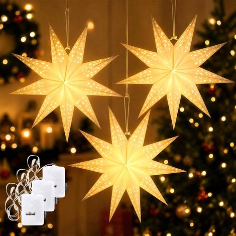 3 LED-Papiersterne 45 cm, beleuchtete Weihnachtssterne für Fenster und Innenräume (1/5)