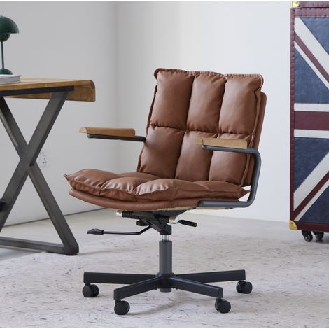 Silla de oficina ergonómica de polipiel marrón, giratoria, regulable OKMYHOME (1/5)