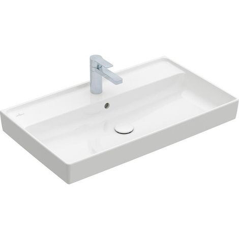 Collaro, Plans de toilette, 800 x 470 mm, Rectangulaire, pour robinetterie à 3 trou s, troude robinetterie central percé, sans trop-pleinsur , Blanc CeramicPlus