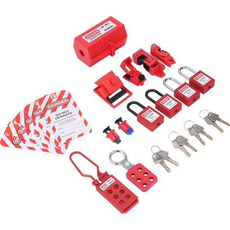 Kit de verrouillage électrique, loquets, bouchon, verrous de sécurité Loto, étiquettes suspendues, clés et sac de rangement