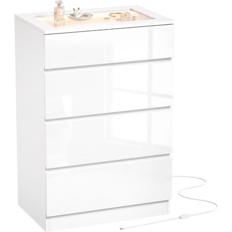 HOMCOM cómoda con joyero, luces LED RGB y 4 cajones, cajonera dormitorio, encimera de vidrio templado y control por app, 60x40x90 cm, blanco brillo (1/5)