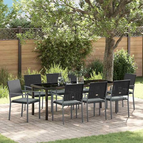 Garten Essgruppe 9 pcs Schwarz und Hellgrau PE-Rattan