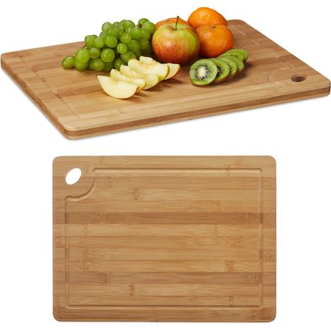 Relaxdays Set of 2 Bamboo Chopping Boards, Juice Groove, Handle Cut-Out, HxWxD: 2 x 40 x 30 cm, Wood, Natural Brown (1/5)
