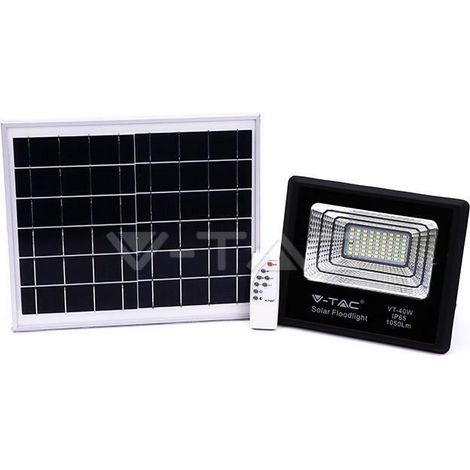 Foco LED V-TAC con control remoto, panel solar de 16 W, LiFePO4, temporizador, cable de 5 m, blanco frío, negro, IP65