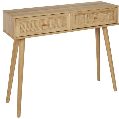 Console Bali 2 tiroirs effet cannage – Dimensions 100x29x81 cm – Matière panneaux de particules et rotin – Montage facile – Toilinux