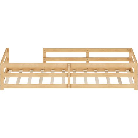 Lit Montessori enfant 90x200 cm avec barrière de sécurité, sommier à lattes inclus, bois clair, montage facile pour chambre d'enfant, sommeil autonome CHICFURN (1/5)